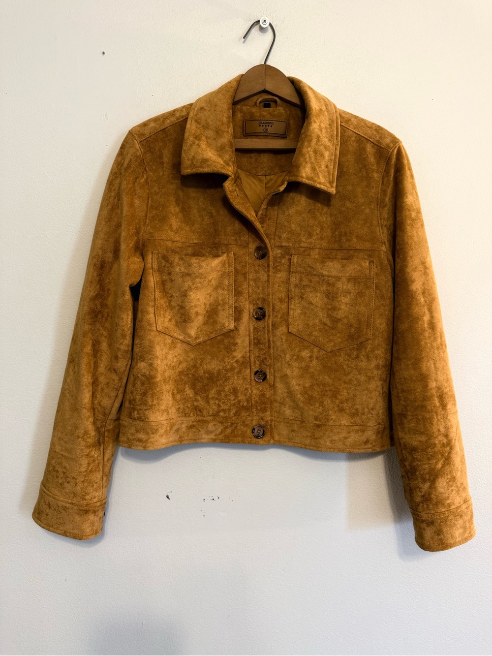 BLANK NYC Womens Faux Suede Trucker Jacket Crop Brown Grunge Country Medium - Picture 1 of 8